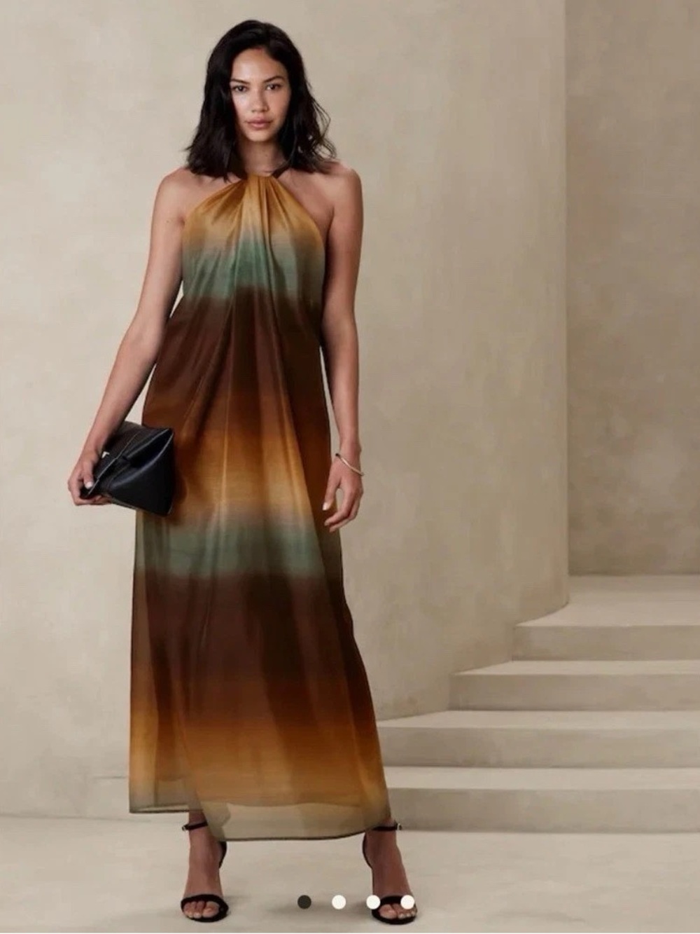 Ombre Halter Maxi Dress in Brown and Teal - 8